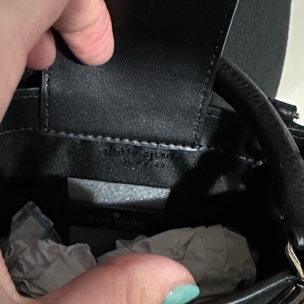 *KATE SPADE* Black Leather Lena Mini Tote Crossbody w/ Gold Logo - Picture 7 of 12
